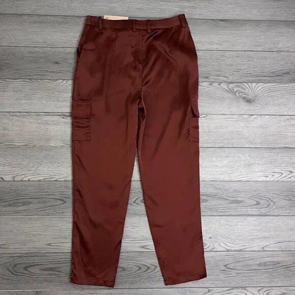 Bailey 44 Womens Size M Brown Satin Cargo Taper High Waisted Trouser NEW Pants - Picture 5 of 8
